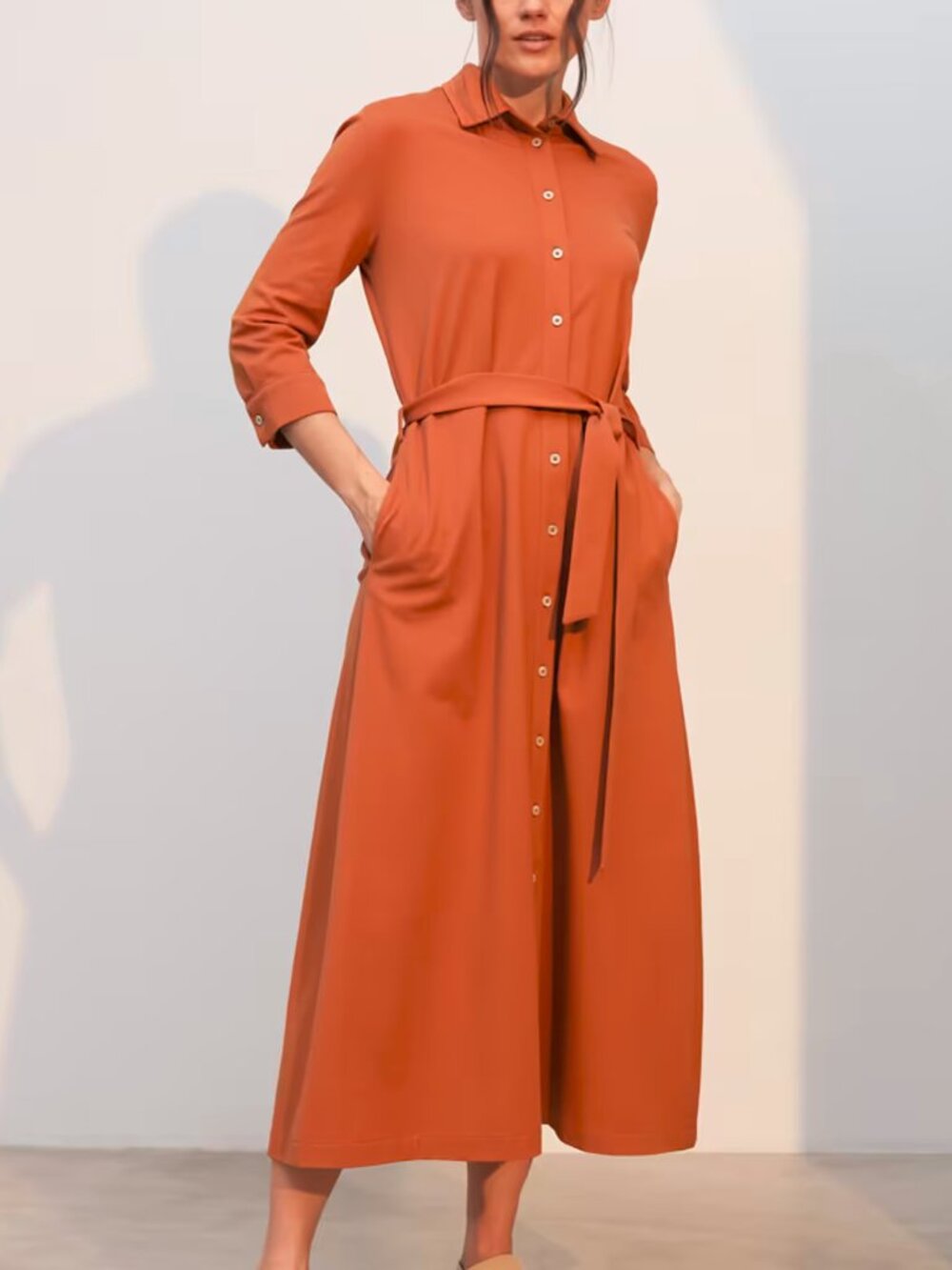 Circolo 1901 Orange Cotton-Pique Belted Shirt Dress